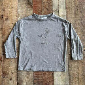 Zara Boys Size 6 Funny Sorry I’m Late Long Sleeve Crewneck Shirt in Gray